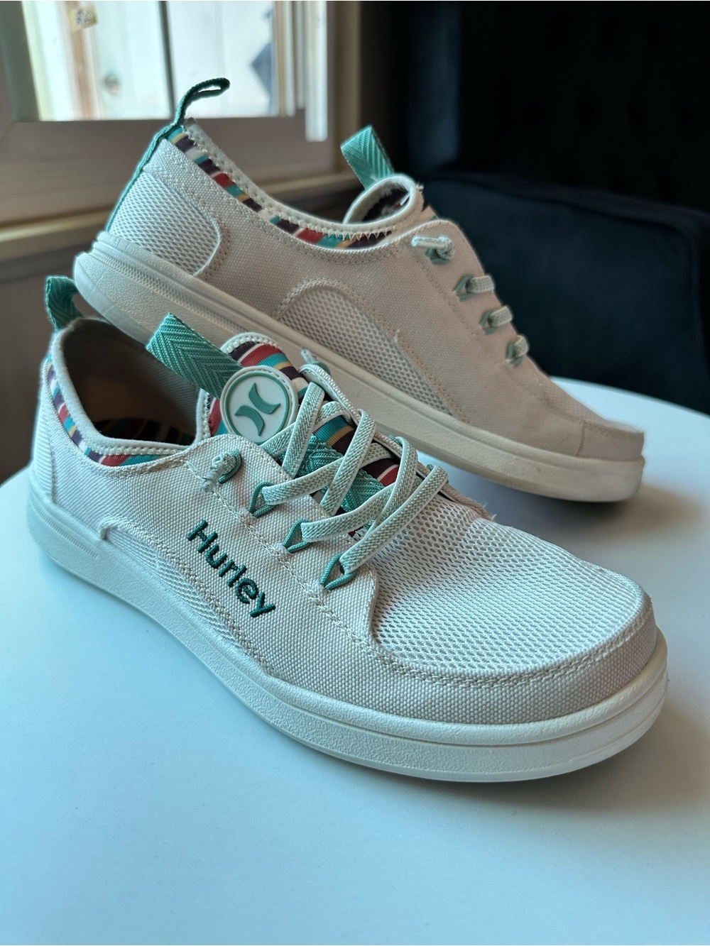 Hurley Women's White Sneakers with Teal Accents
